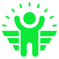 Green figure with wings and rays.
