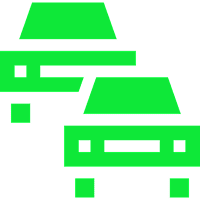 Green cars icon on black background.