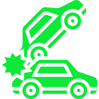 Two green cars in a collision icon.