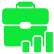 Green briefcase and bar chart icon.
