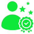 Green user icon with stars and badge.